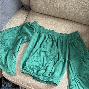 Free people green off the shoulder bell sleeve top